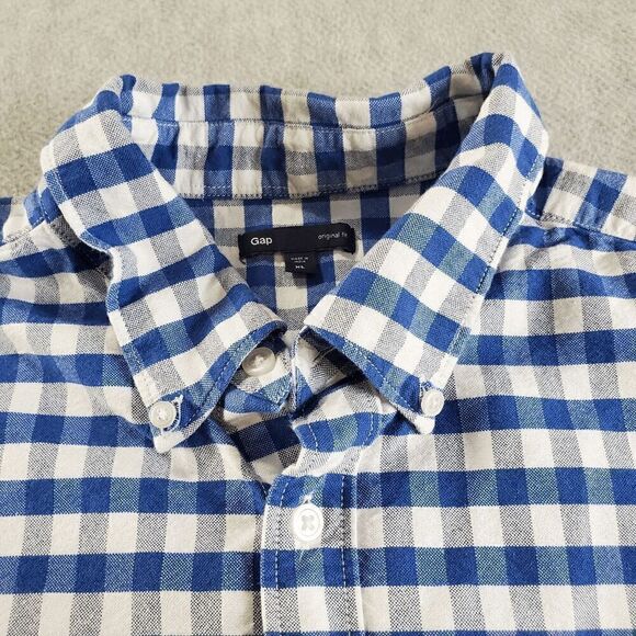 Gap Shirt Men XL Blue Check Casual Long Sleeve Original Fit Collared Button Down - Picture 8 of 11